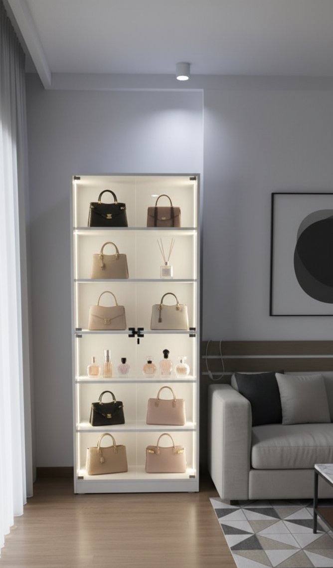 Tủ kính nhấn màu trắng